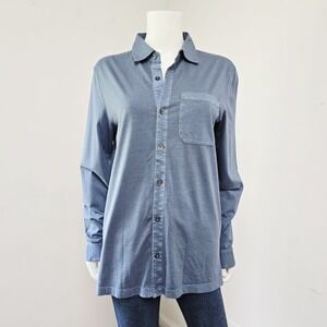 Mododoc Shirt Small Womens Knit Pocket Top Button Up Long Sleeve Blue Sundance